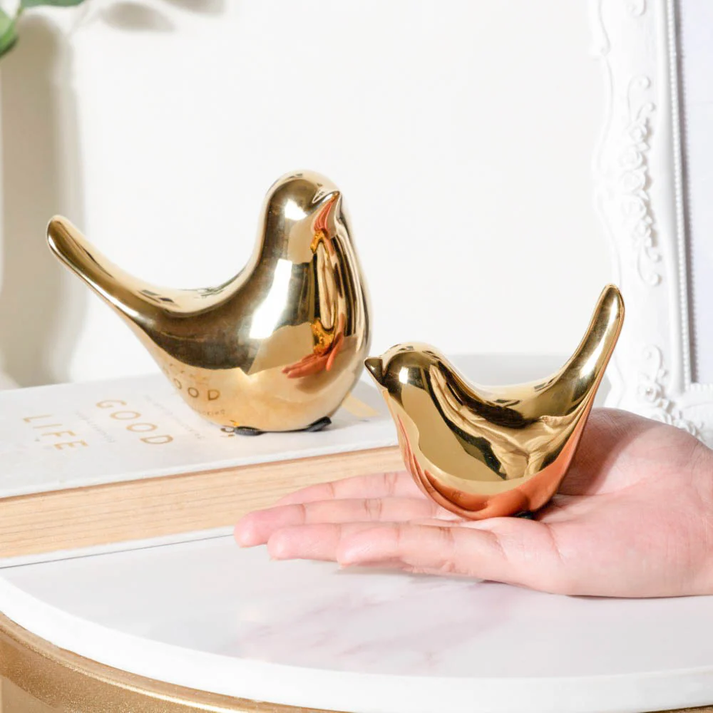 Ceramic Bird Showpiece Gold Set Of 2 - Image 2