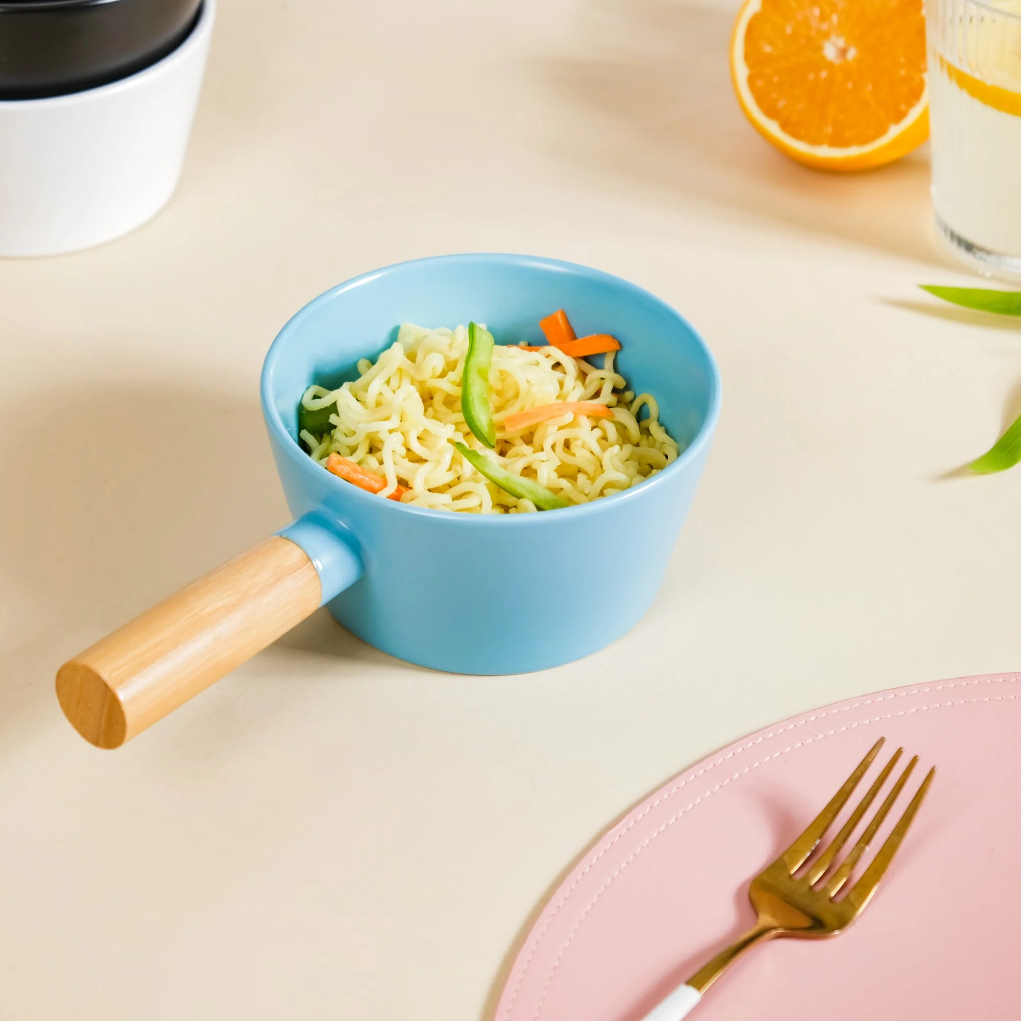 Ceramic Bowl With Wooden Handle Blue 450 ml - Image 3