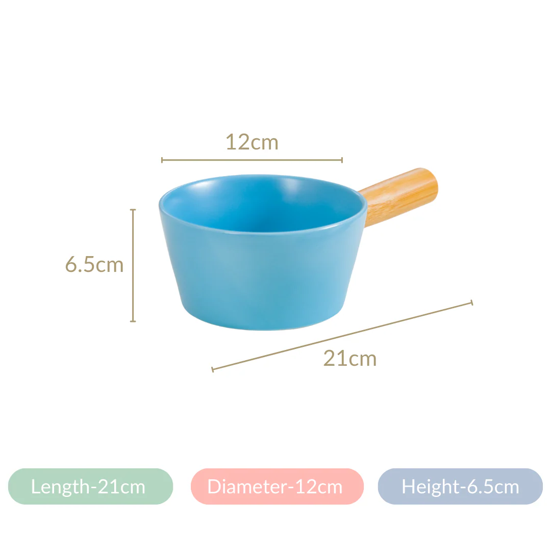 Ceramic Bowl With Wooden Handle Blue 450 ml - Image 7