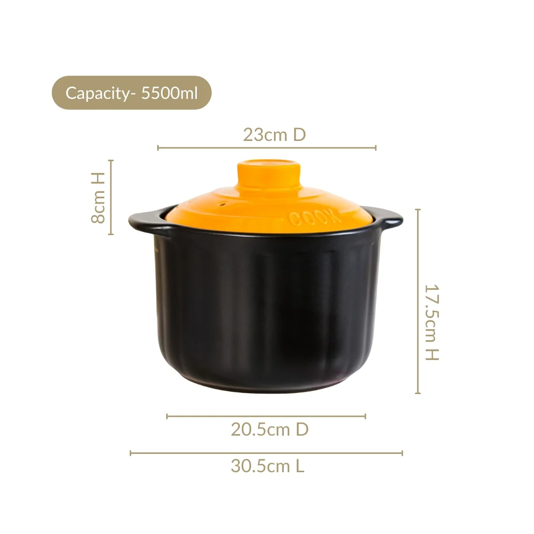 Ceramic Braising Cookpot With Orange Dome Lid 5500ml - Image 3
