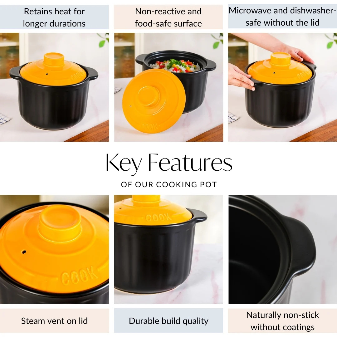 Ceramic Braising Cookpot With Orange Dome Lid 5500ml - Image 4