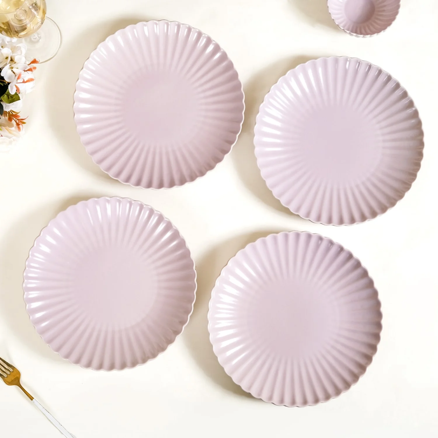 Ceramic Dinner Plates Lilac Scallop Set Of 4 10 Inch - Image 2