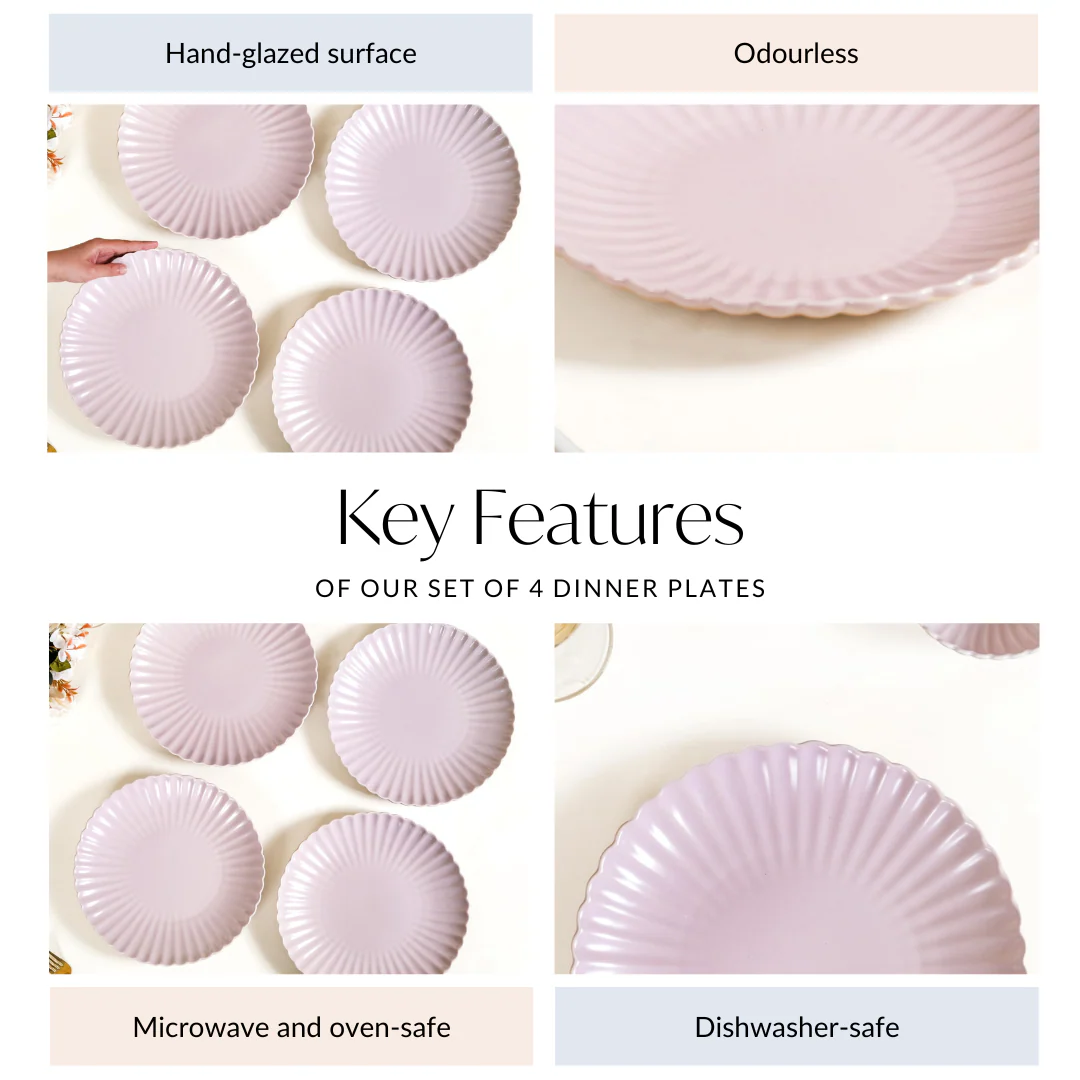 Ceramic Dinner Plates Lilac Scallop Set Of 4 10 Inch - Image 5