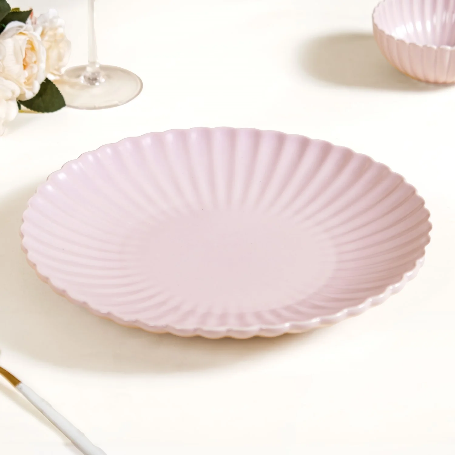 Ceramic Dinner Plates Lilac Scallop Set Of 4 10 Inch - Image 9
