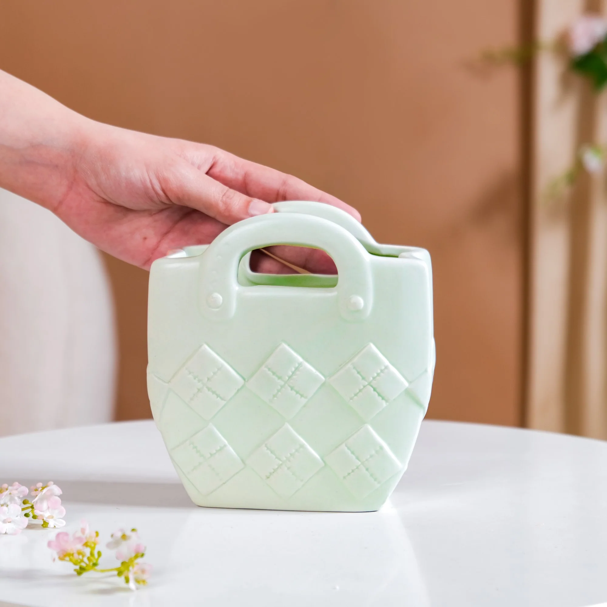 Ceramic Handbag Mini Vase For Home Decoration Mint Green - Image 5