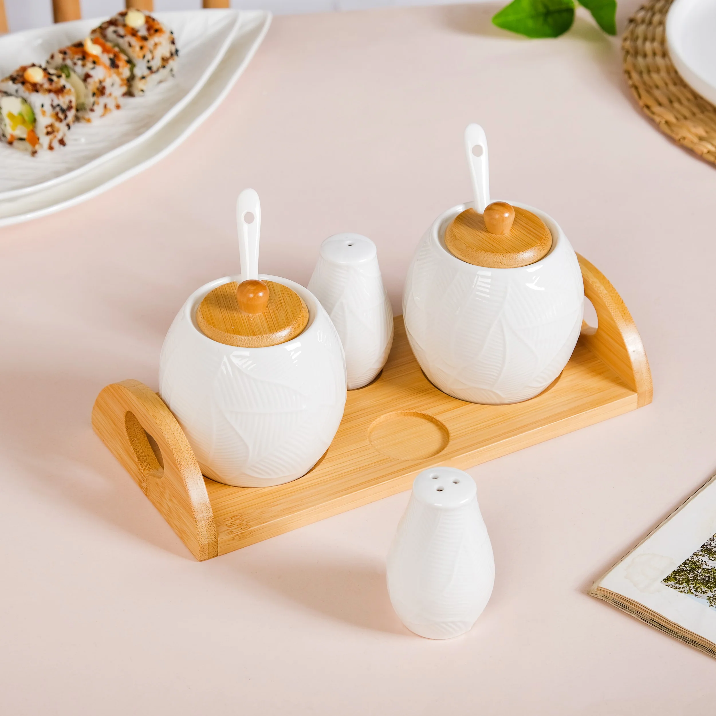 Ceramic Jar And Salt Pepper Shaker Set Of 4 With Tray - Image 14