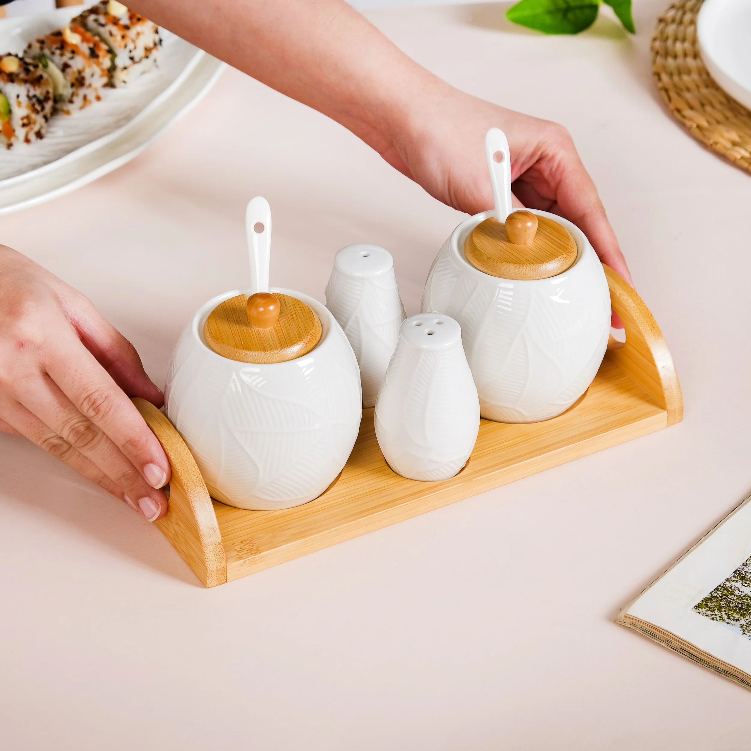 Ceramic Jar And Salt Pepper Shaker Set Of 4 With Tray - Image 3