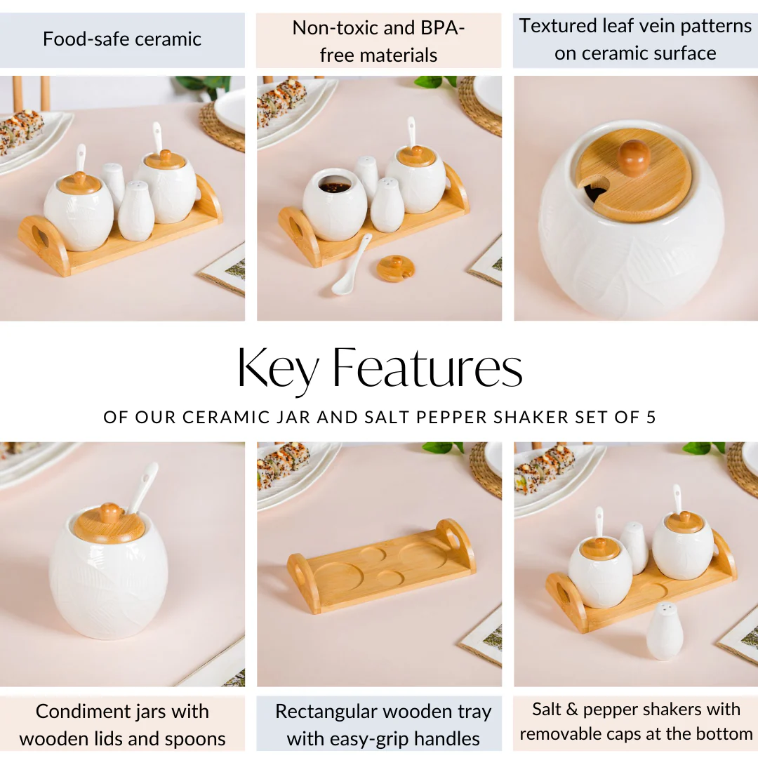 Ceramic Jar And Salt Pepper Shaker Set Of 4 With Tray - Image 6