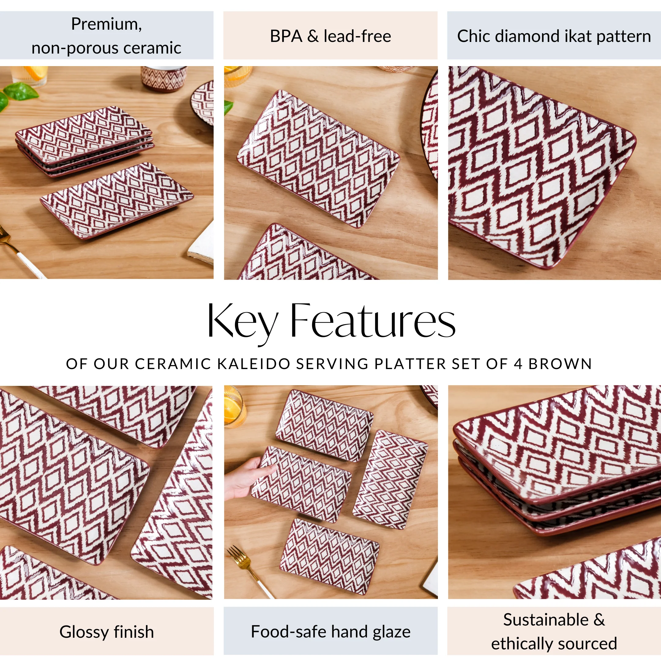 Ceramic Kaleido Serving Platter Set Of 4 Brown 7 Inch - Image 5