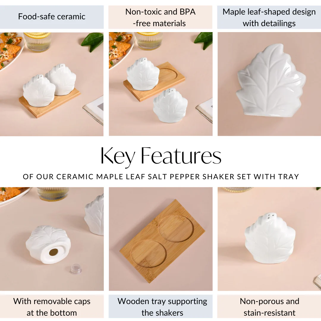 Ceramic Maple Leaf Salt Pepper Shaker Set With Tray - Image 5