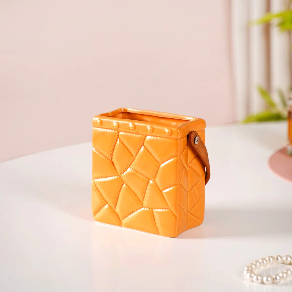 Ceramic Mini Bag Vase Mustard Yellow - Image 6