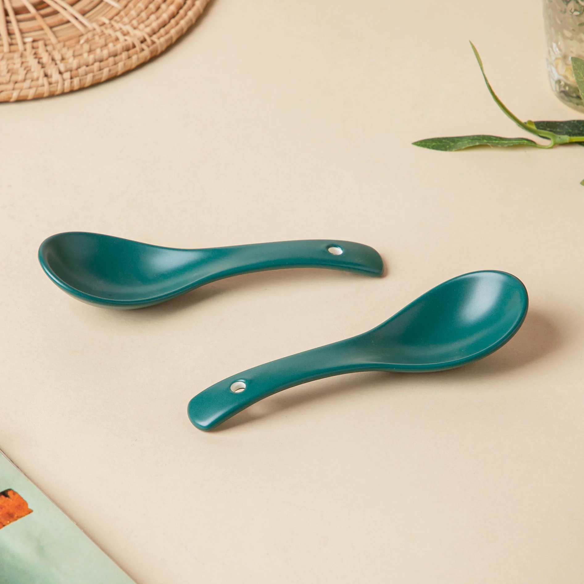Ceramic Soup Spoon Dark Green Set of 2 - Image 5