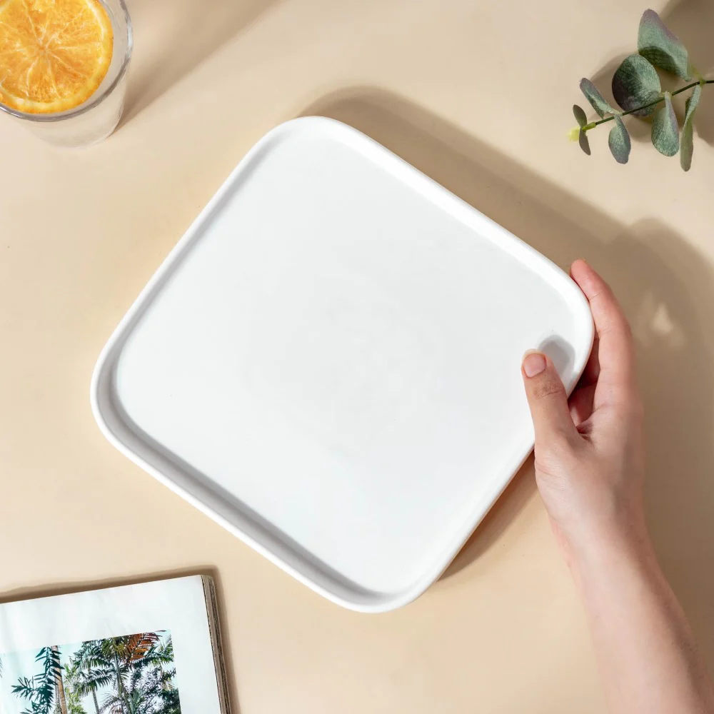 Ceramic Square Dining Plate White - Image 2