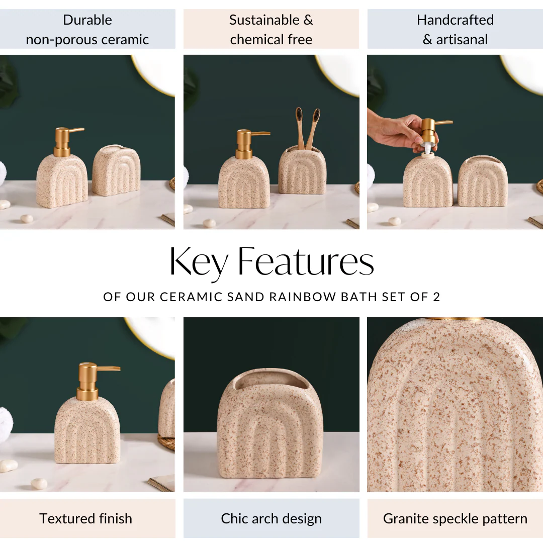 Ceramic Texture Arched Bathroom Accessories Set of 2 - Image 5