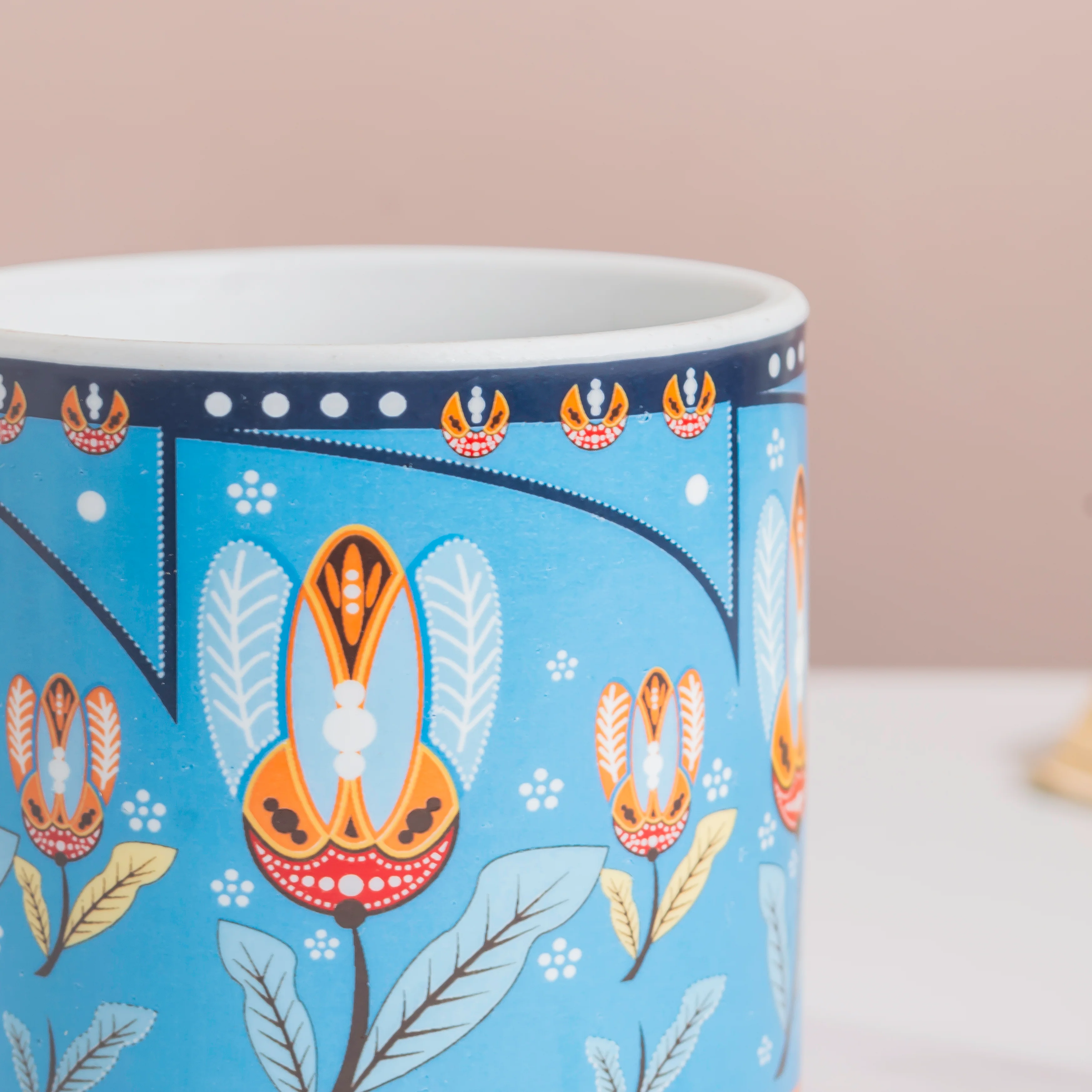 Cerulean Leaf Bloom Planter With Wooden Coaster - Image 8