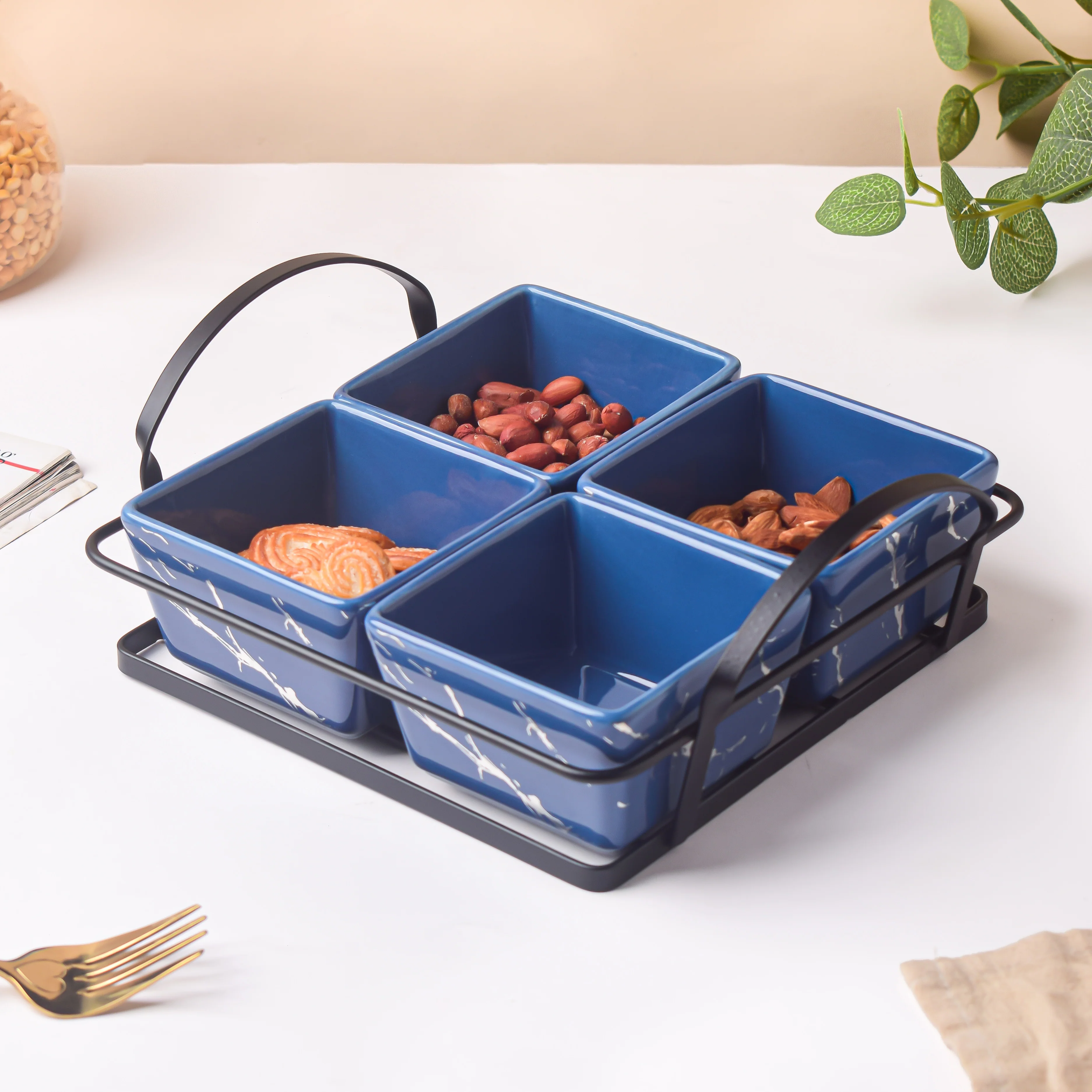 Cerulean Silver Ceramic Bowls Tray Set Of 5 200ml - Image 2