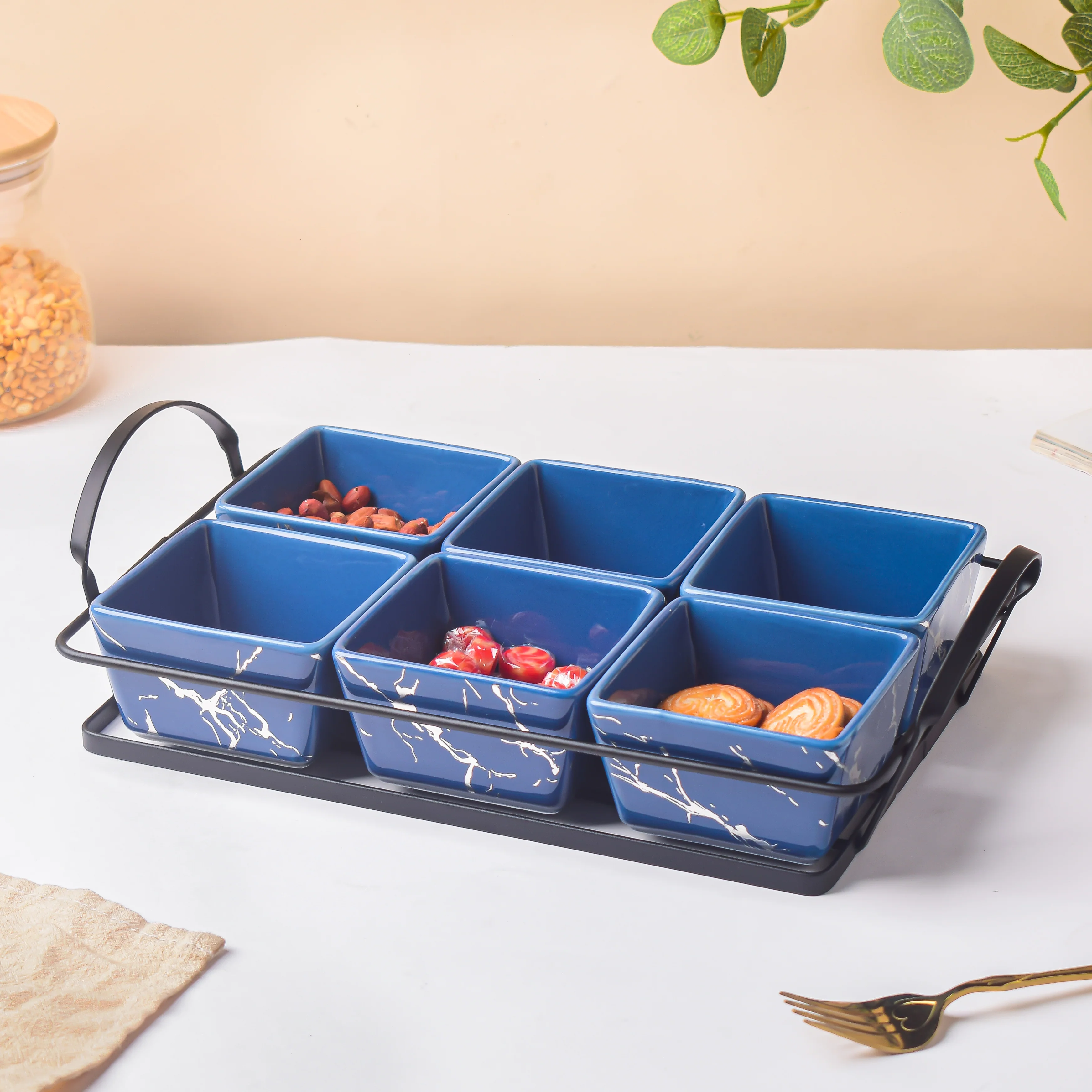 Cerulean Silver Ceramic Bowls Tray Set Of 7 200ml - Image 3