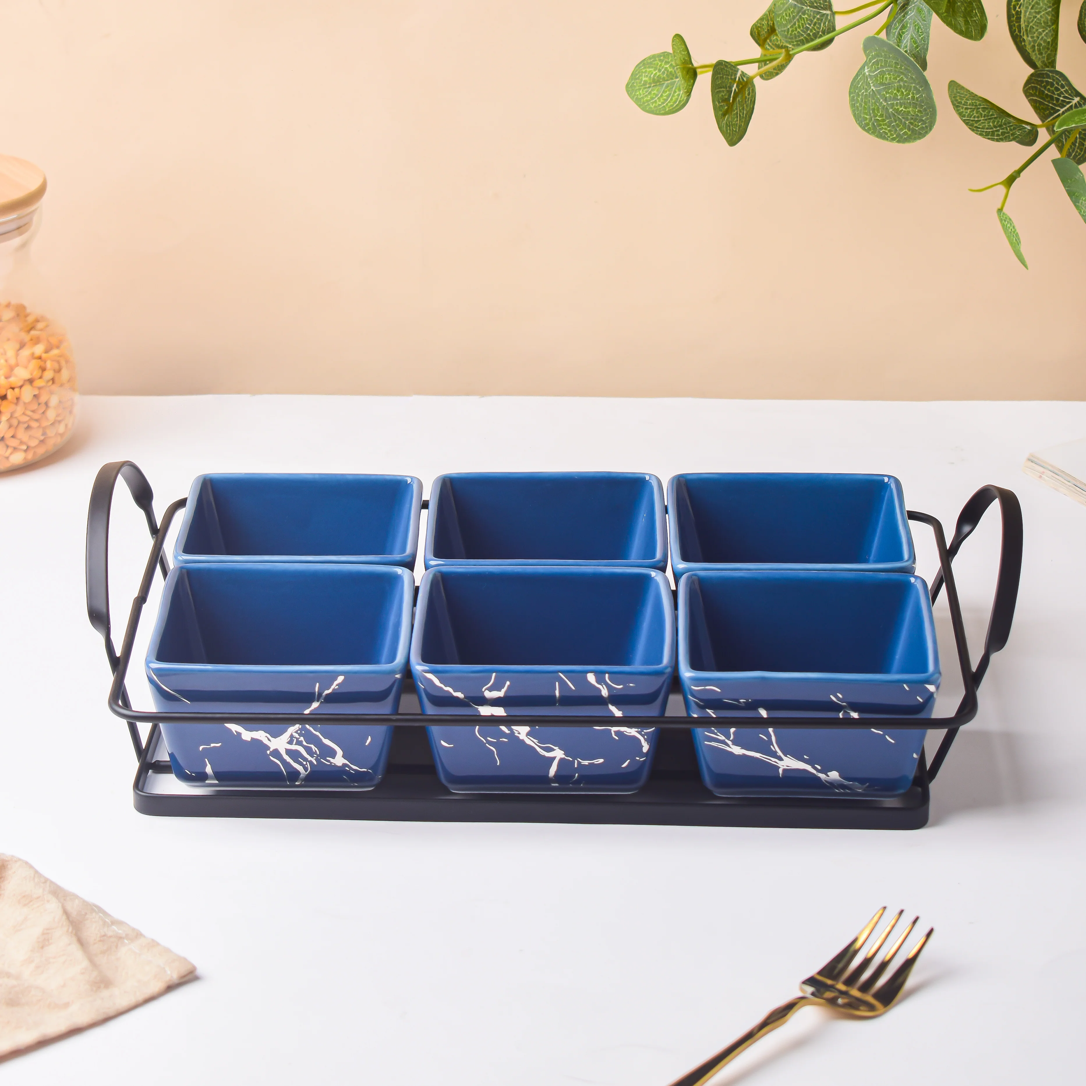 Cerulean Silver Ceramic Bowls Tray Set Of 7 200ml - Image 5