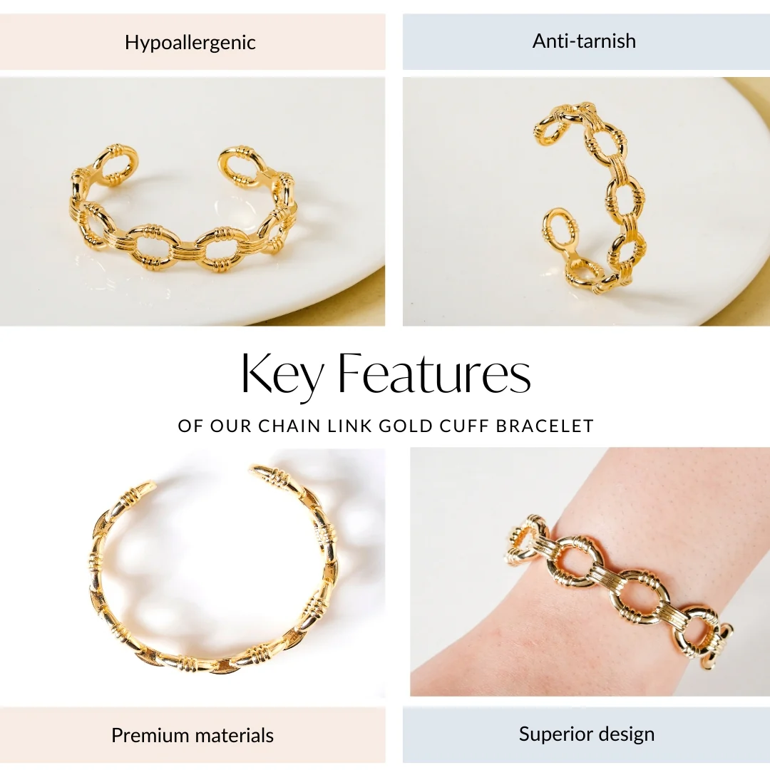 Chain Link Gold Cuff Bracelet - Image 4