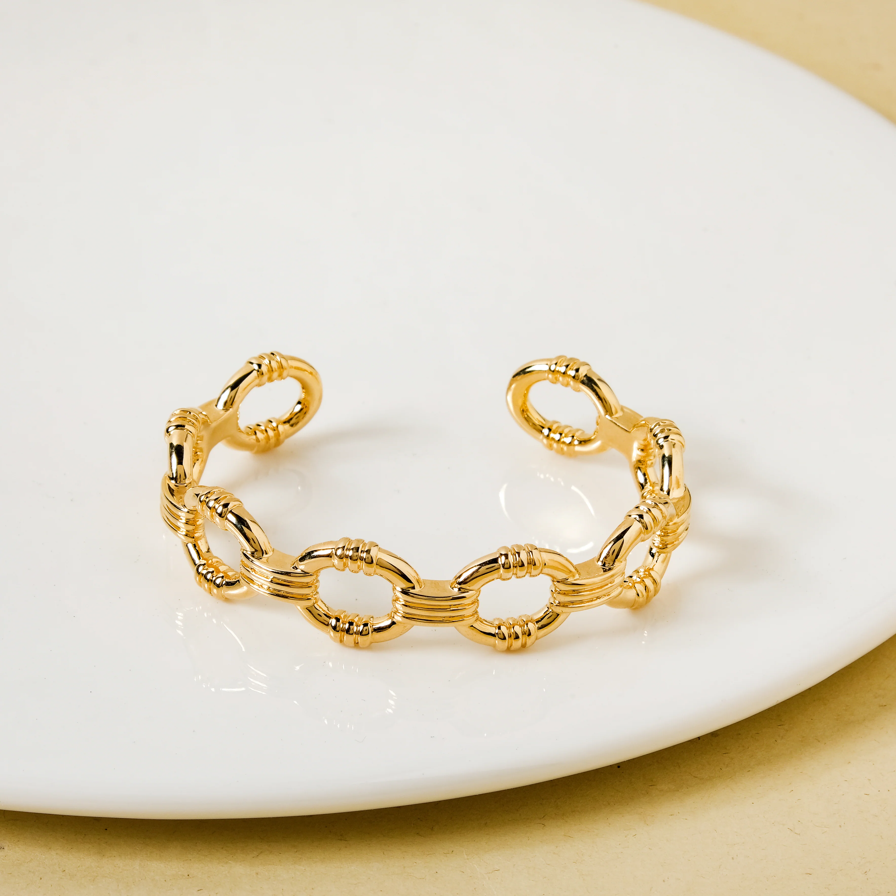 Chain Link Gold Cuff Bracelet - Image 6