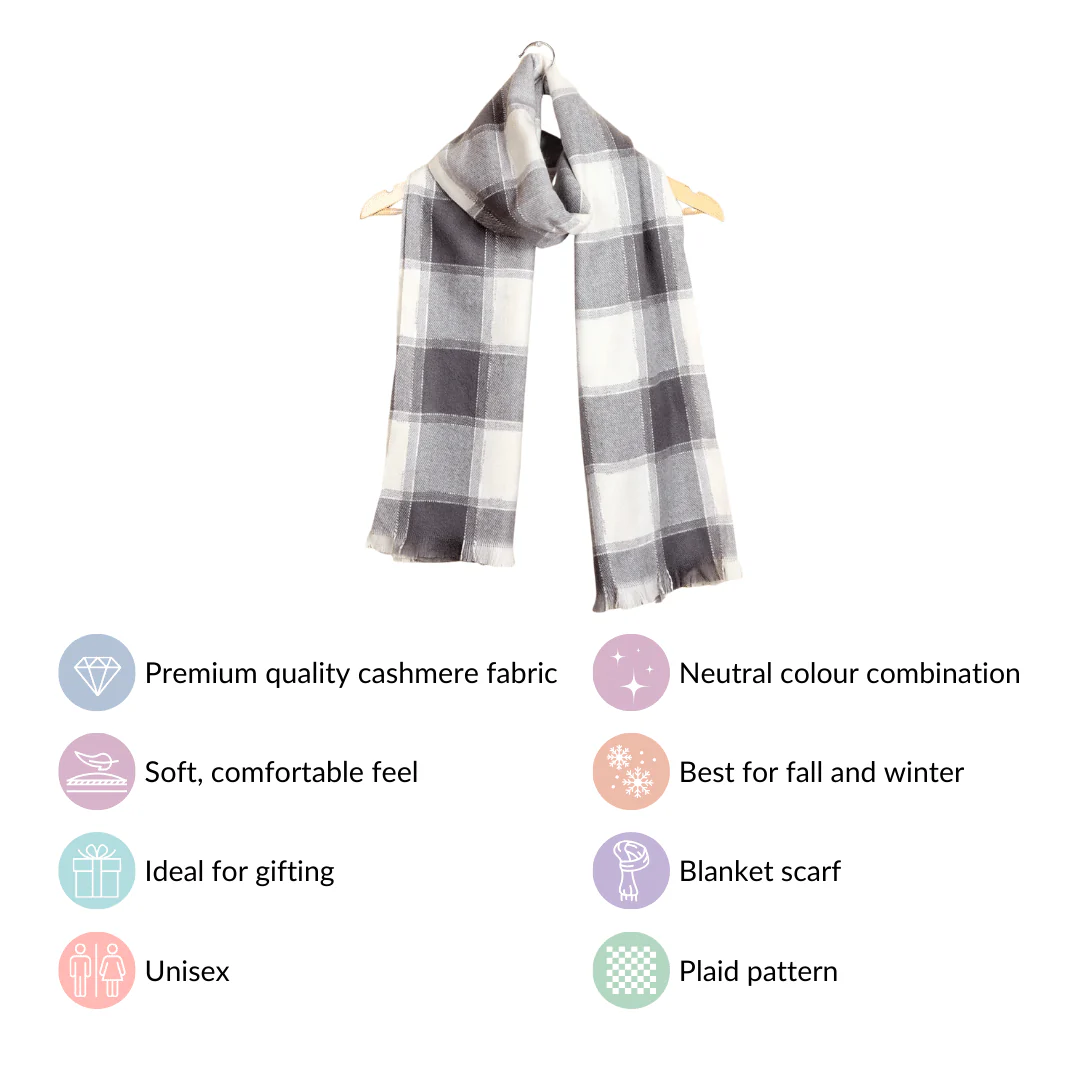 Checked Warm Shawl Scarf Grey - Image 4