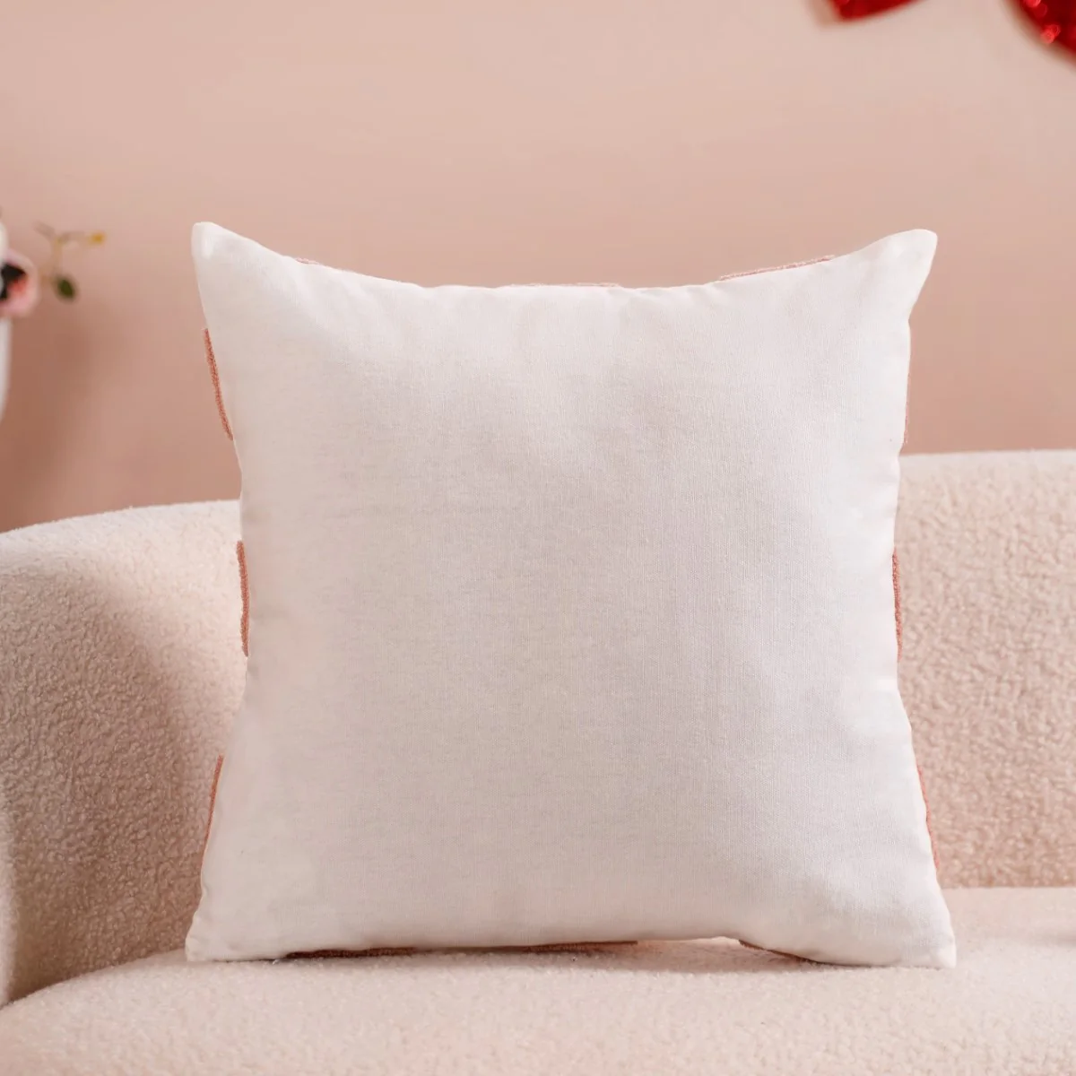 Checkerboard Hearts Cushion Cover Set Of 2 Red Pink White 16x16 Inch - Image 7