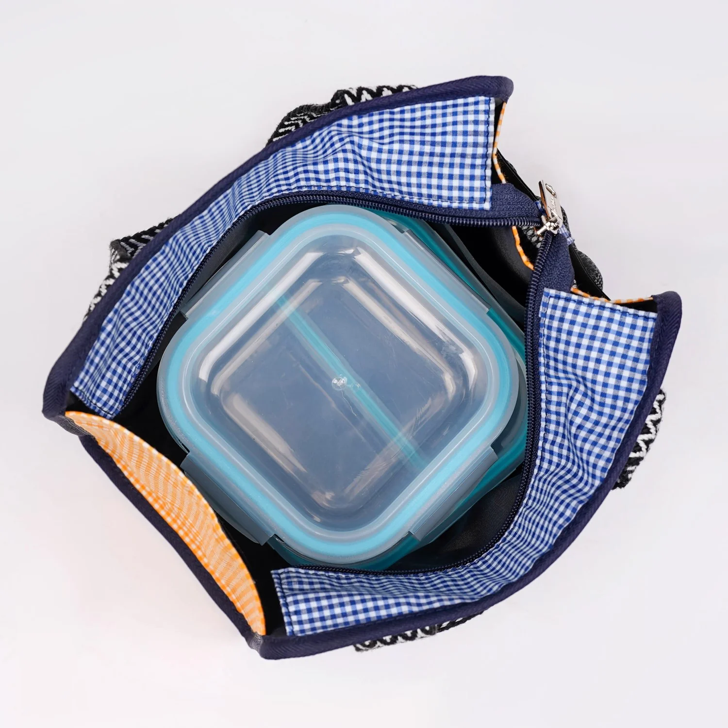 Checkered Lunch Bag Blue - Image 4