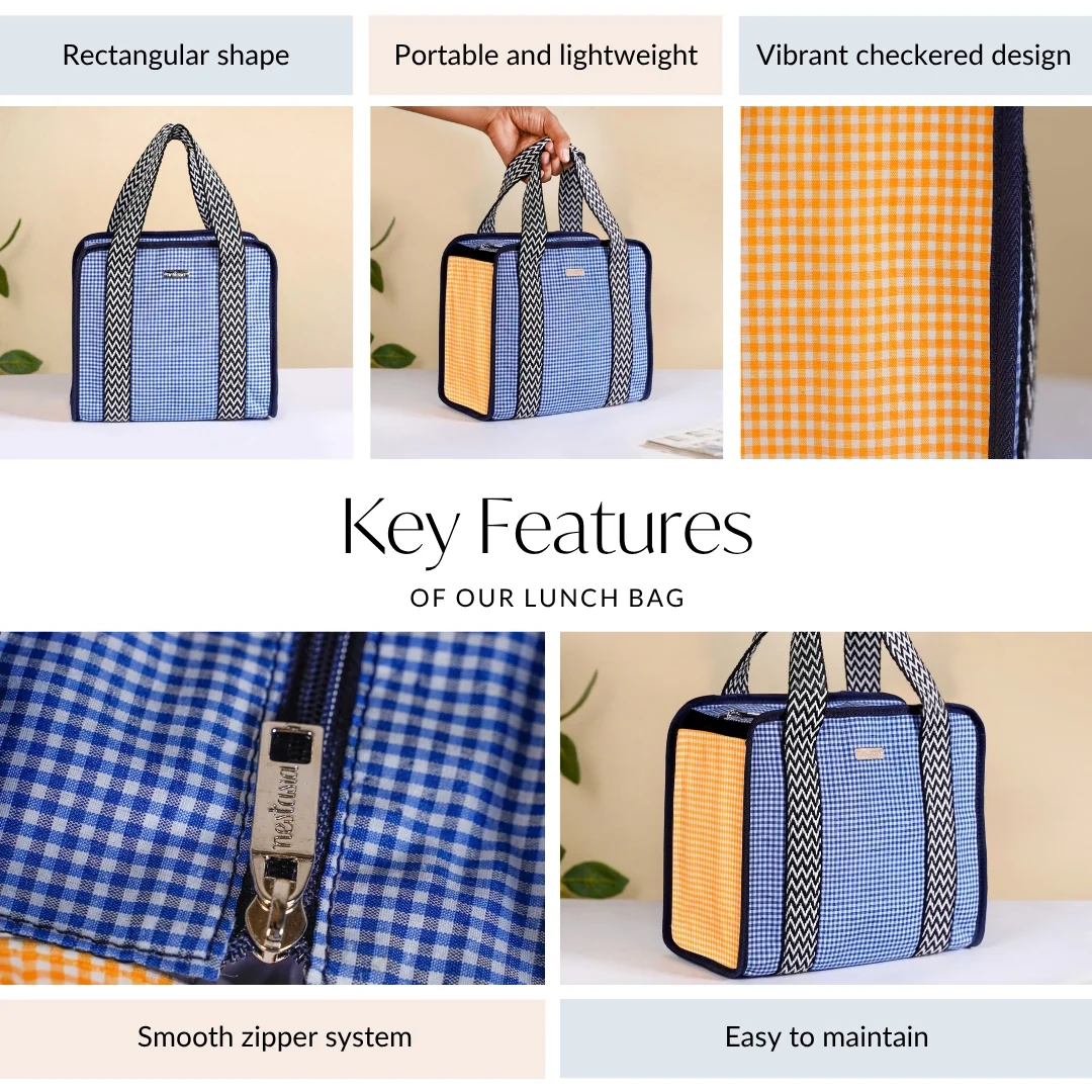 Checkered Lunch Bag Blue - Image 6