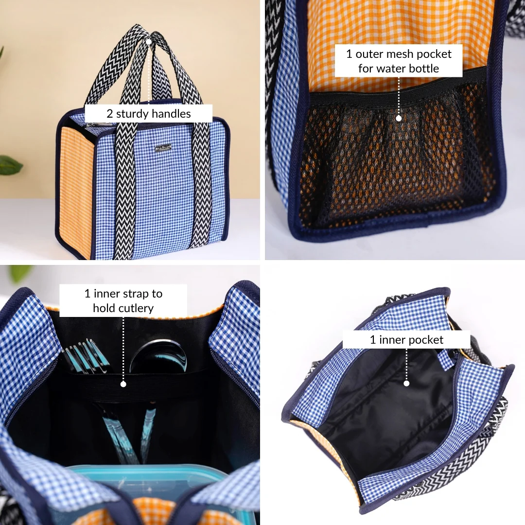 Checkered Lunch Bag Blue - Image 7