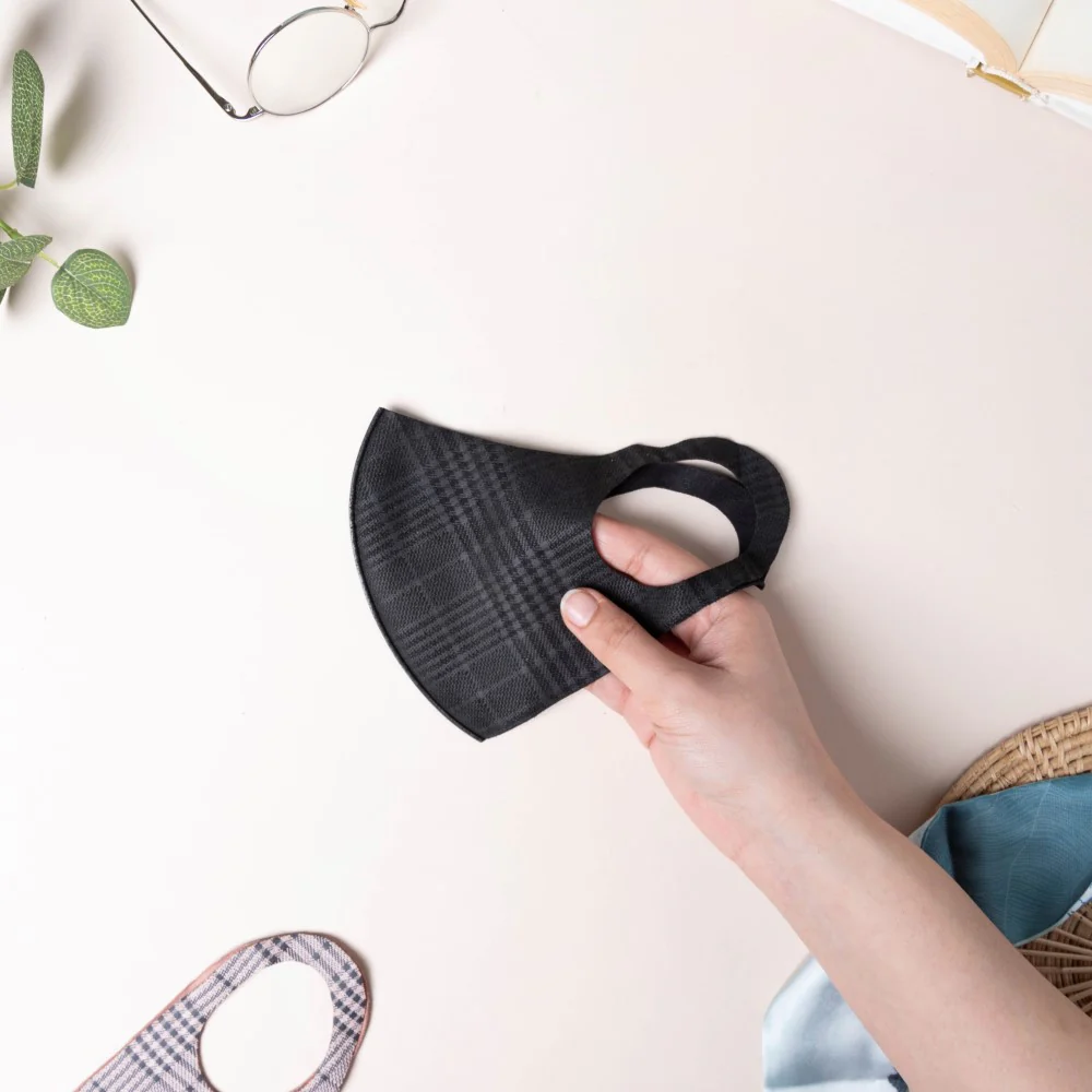 Checkered Pollution Protect Face Mask Black Set Of 4 - Image 3