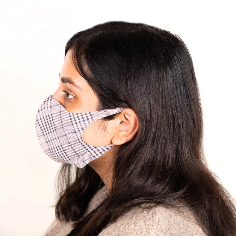 Checkered Pollution Protect Face Mask Brown Set Of 4 - Image 3