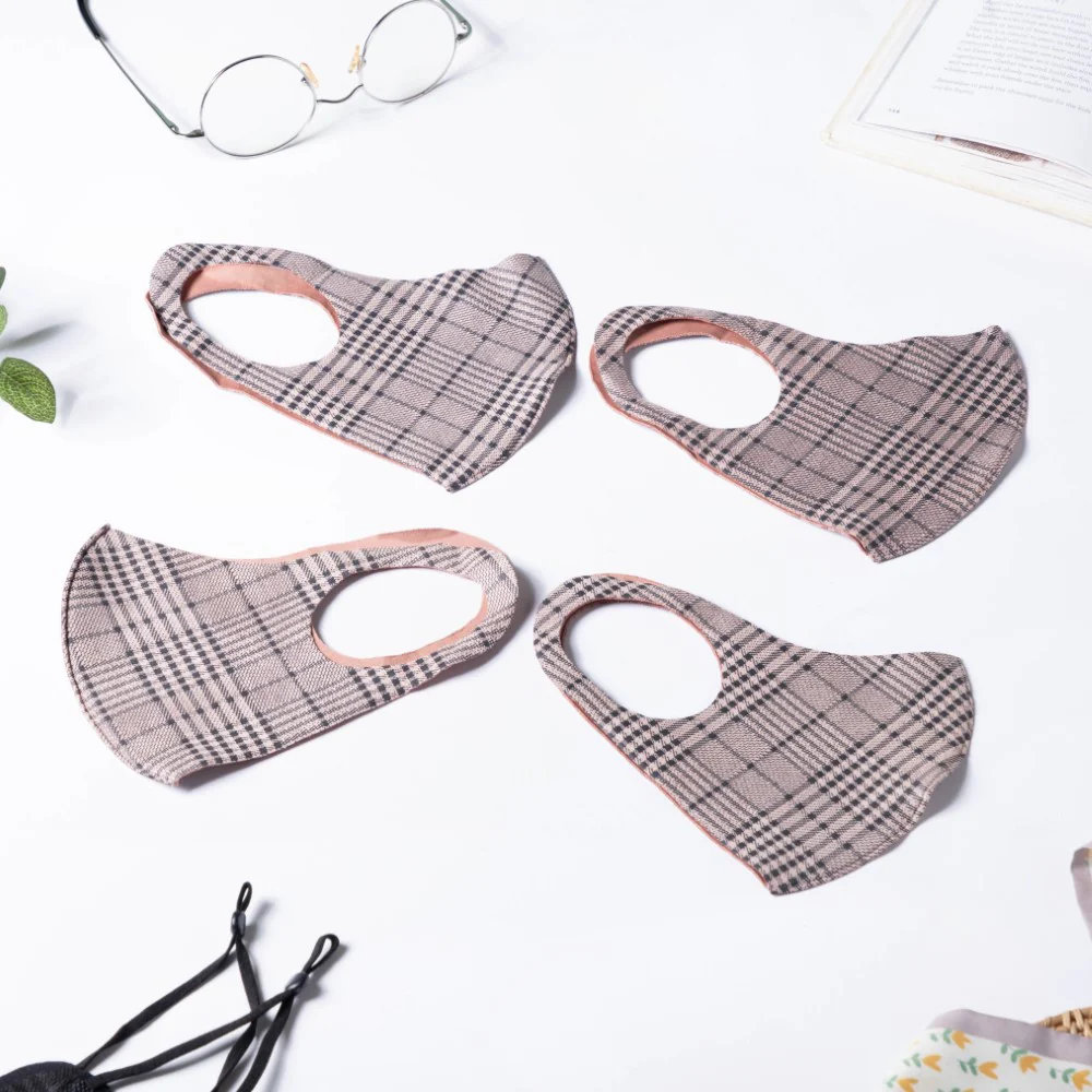 Checkered Pollution Protect Face Mask Brown Set Of 4 - Image 4