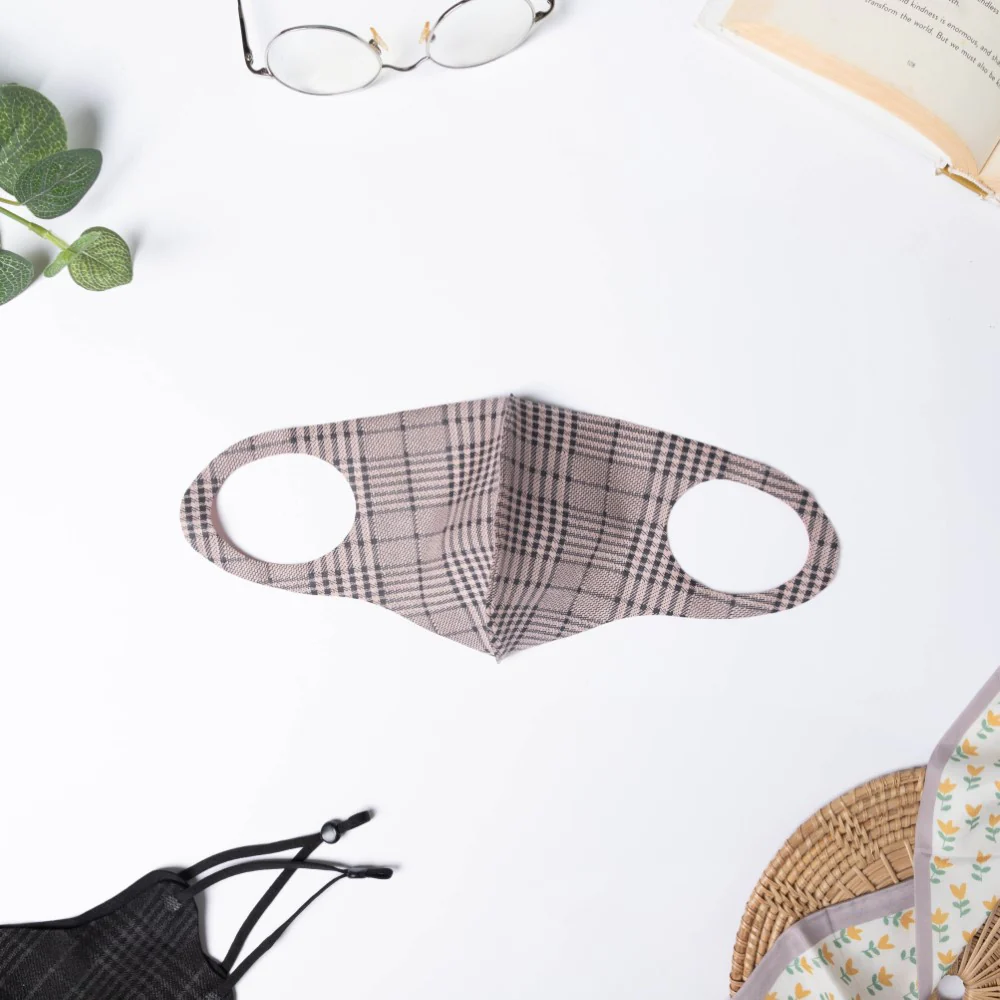 Checkered Pollution Protect Face Mask Brown Set Of 4 - Image 6