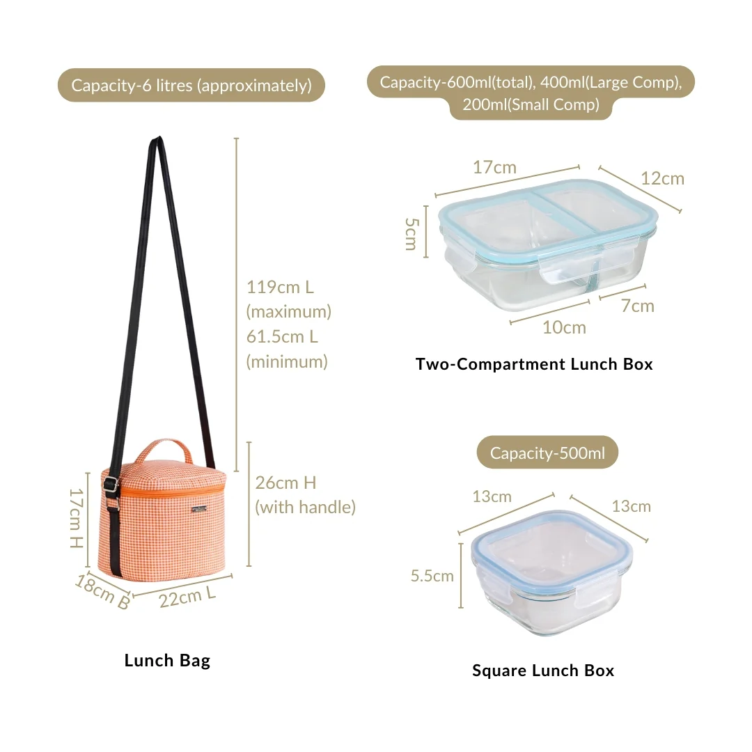 Checkered Thermal Lunch Bag Lunch Box Set Orange - Image 5