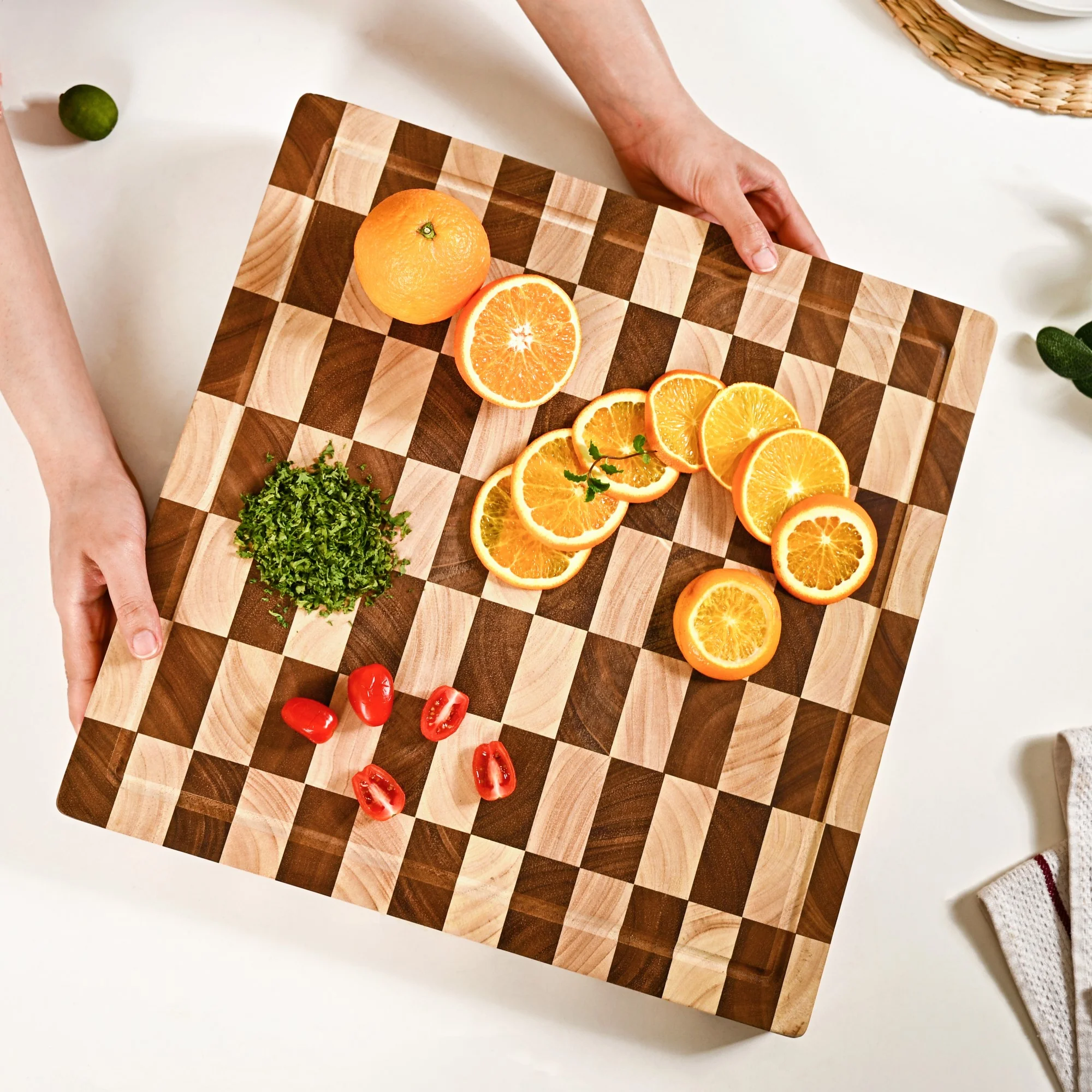 Checkered Wooden Thick Chopping Board - Image 2