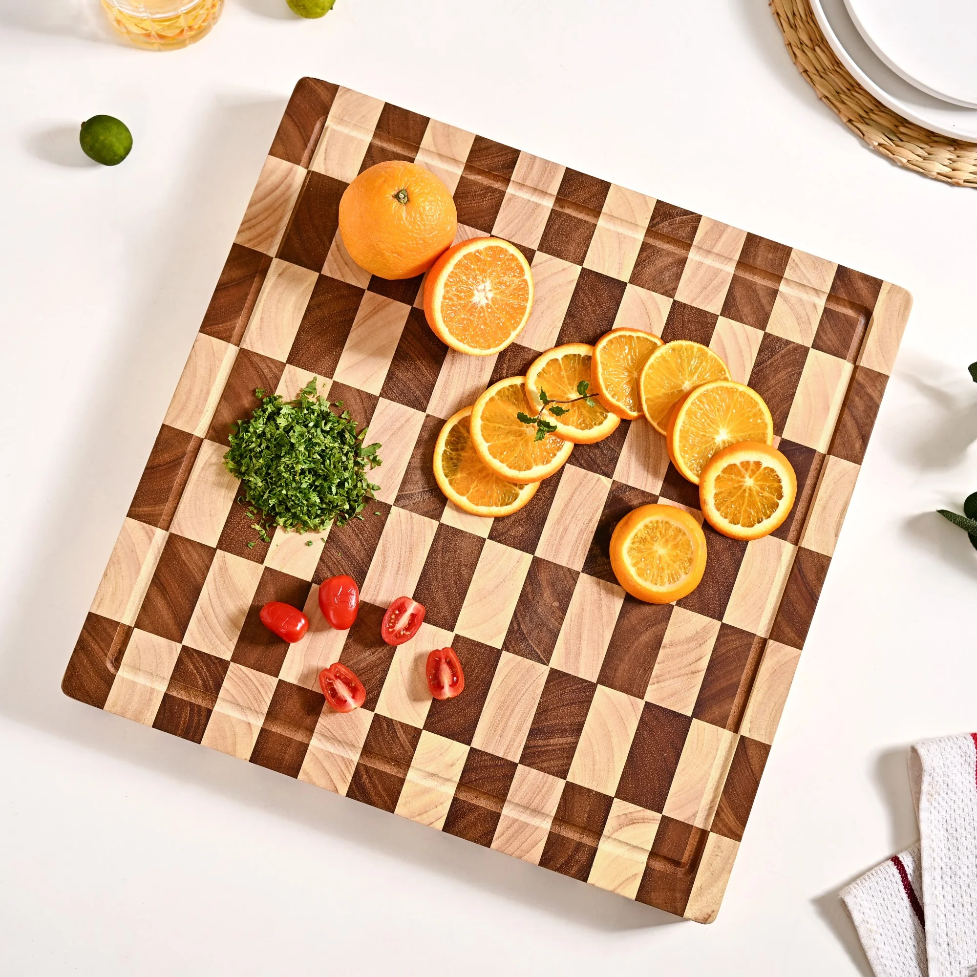 Checkered Wooden Thick Chopping Board - Image 3