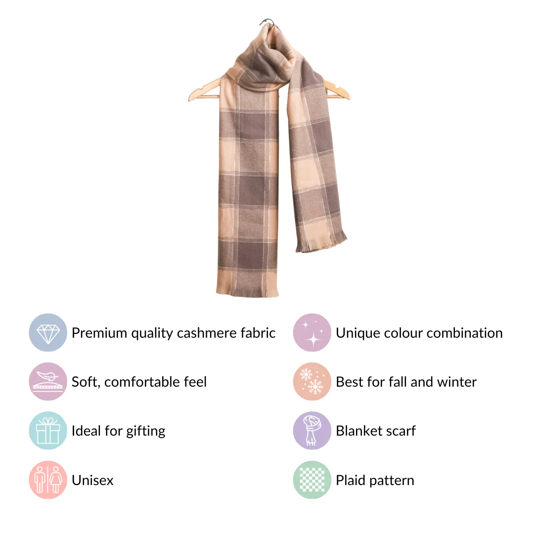 Checks Pattern Warm Shawl Scarf Grey And Beige - Image 3