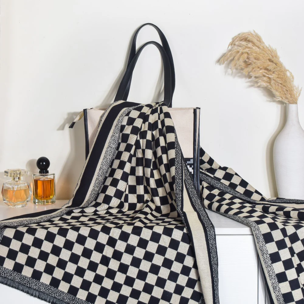 Chequered Designer Black & White Scarf - Image 2