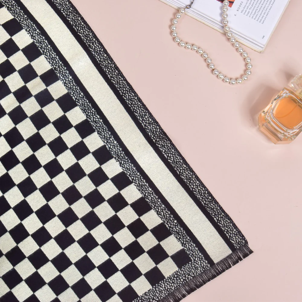 Chequered Designer Black & White Scarf - Image 3