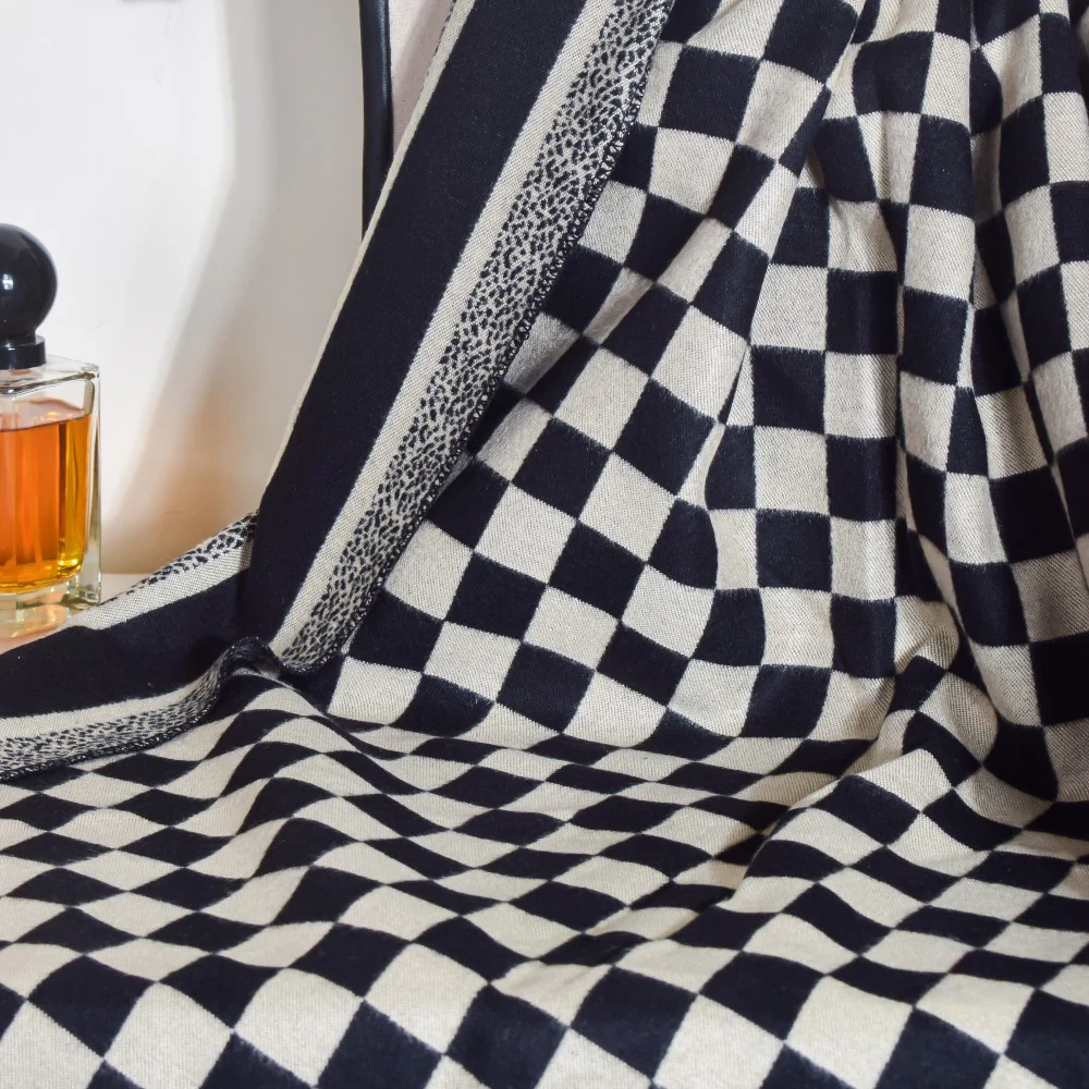 Chequered Designer Black & White Scarf - Image 4