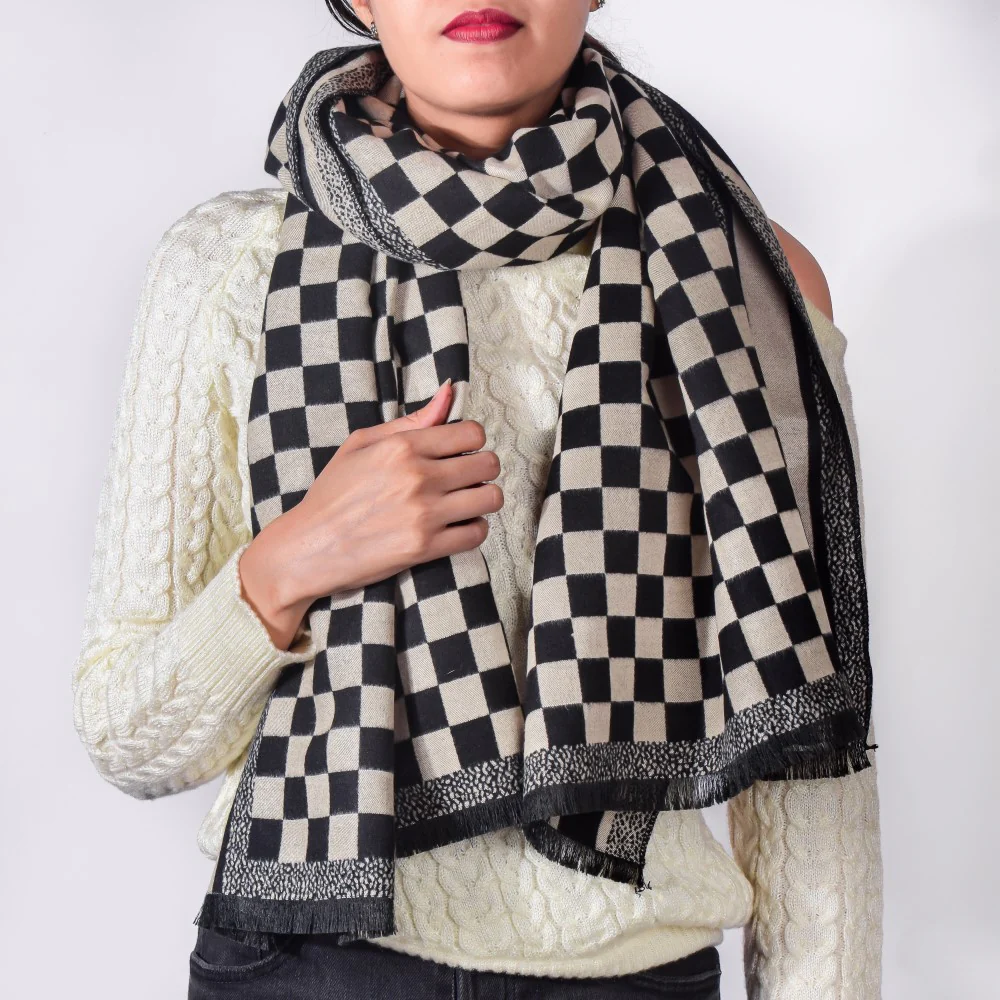Chequered Designer Black & White Scarf - Image 8
