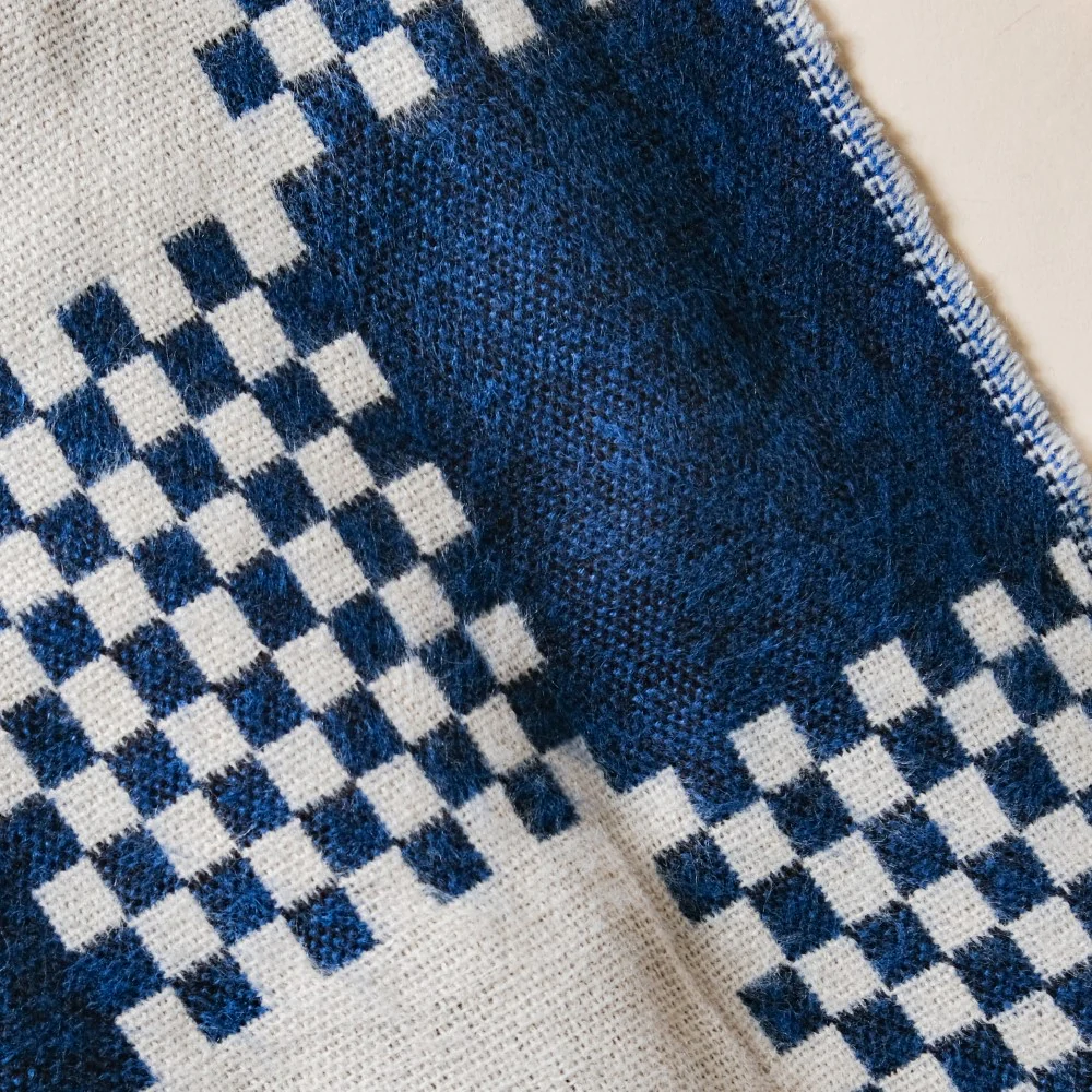 Chequered Woolen Blend Scarf Blue - Image 5