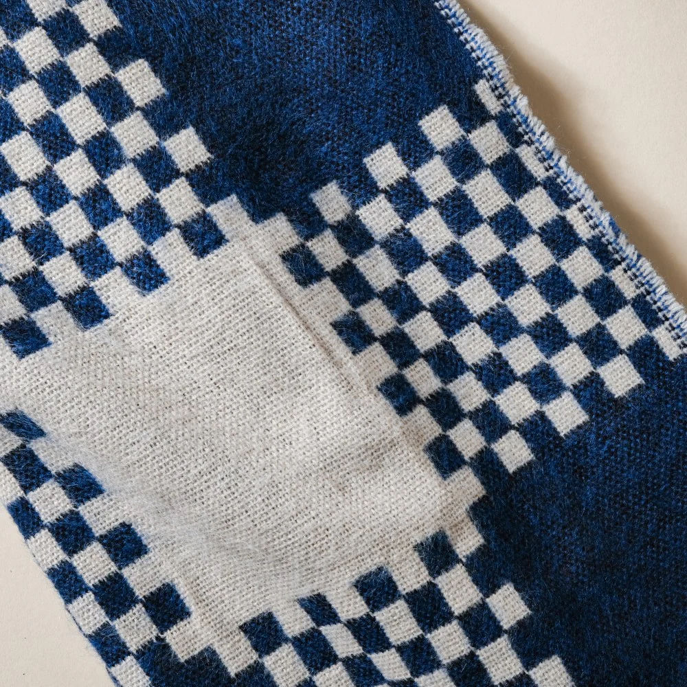 Chequered Woolen Blend Scarf Blue - Image 6
