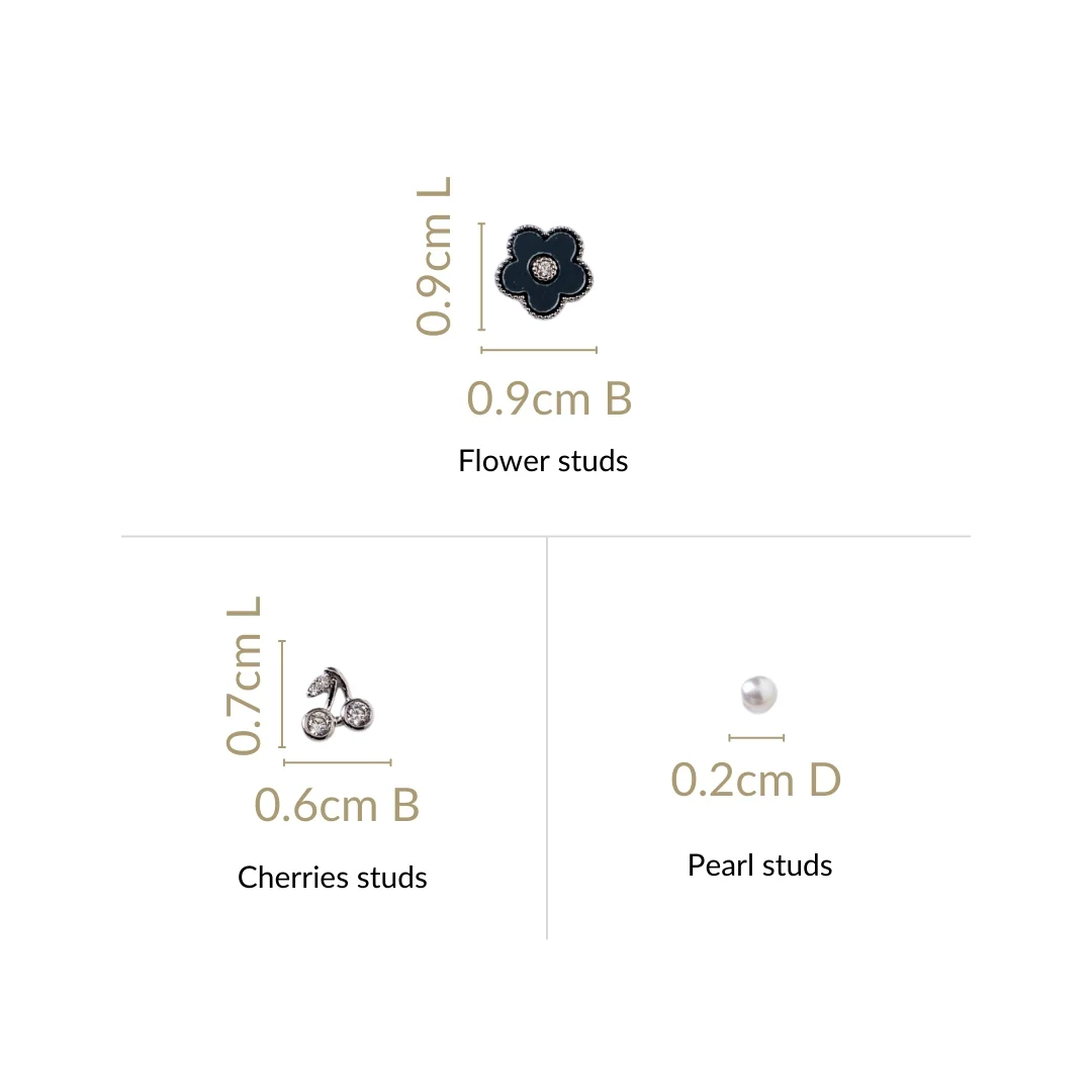 Cherries Blossoms And Pearls Studs Set Of 3 - Image 3