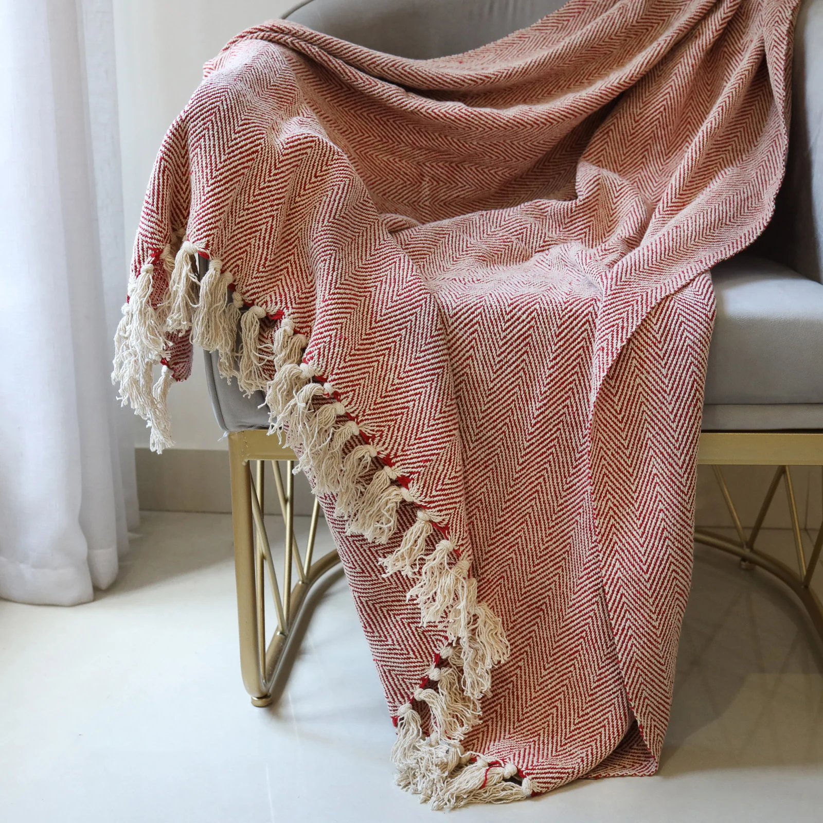 Chevron Cotton Throw Red - Image 5
