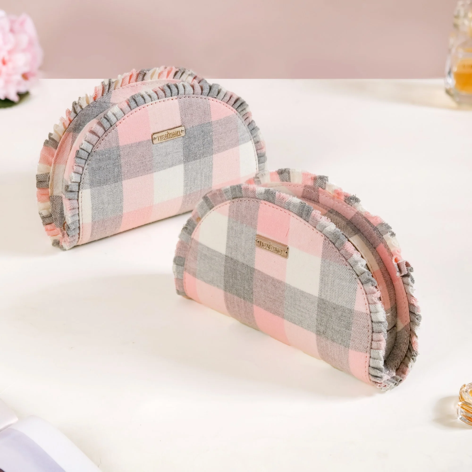 Chic Cotton Makeup Pouch Set Of 2 Pink