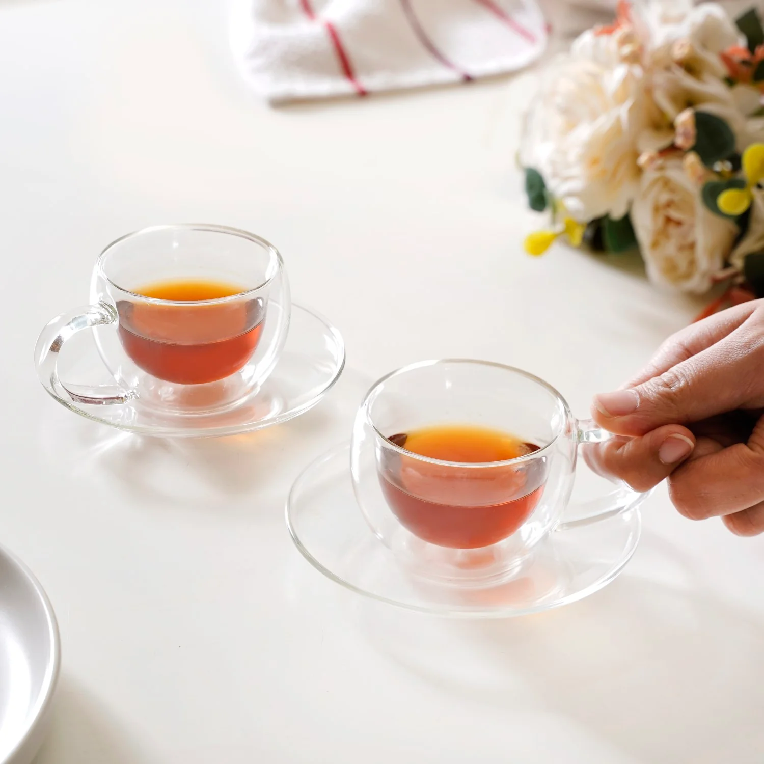 Chic Glass Cup And Saucer Set Of 4 100ml - Image 2