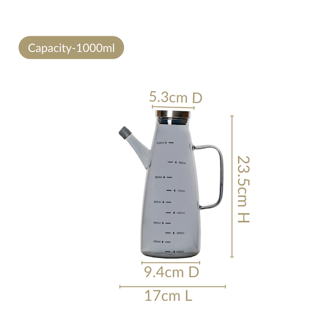 Chic Grey Borosilicate Glass Oil Jar Dispenser With Markings 1000ml - Image 3