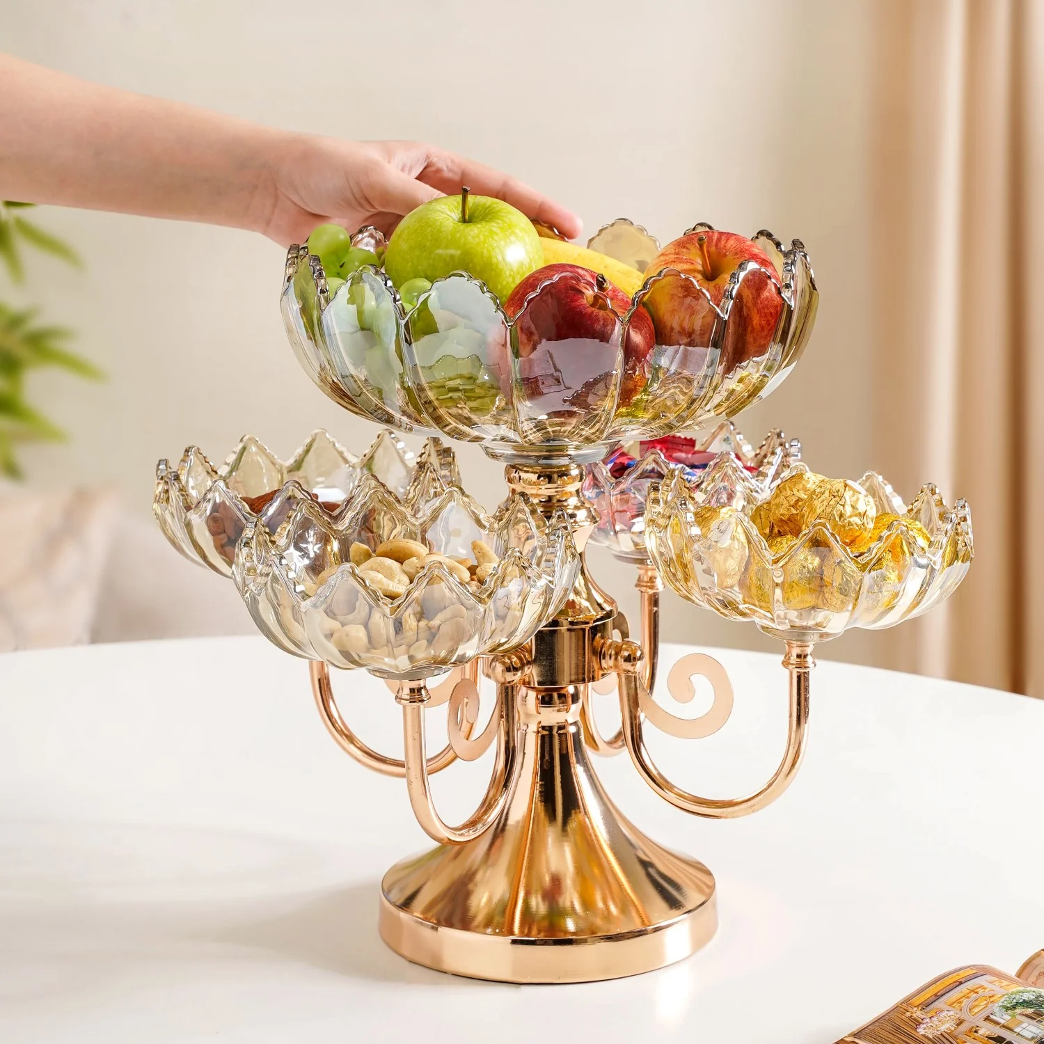 Chic Rotating Set of 5 Decorative Glass Bowls With Stand - Image 3