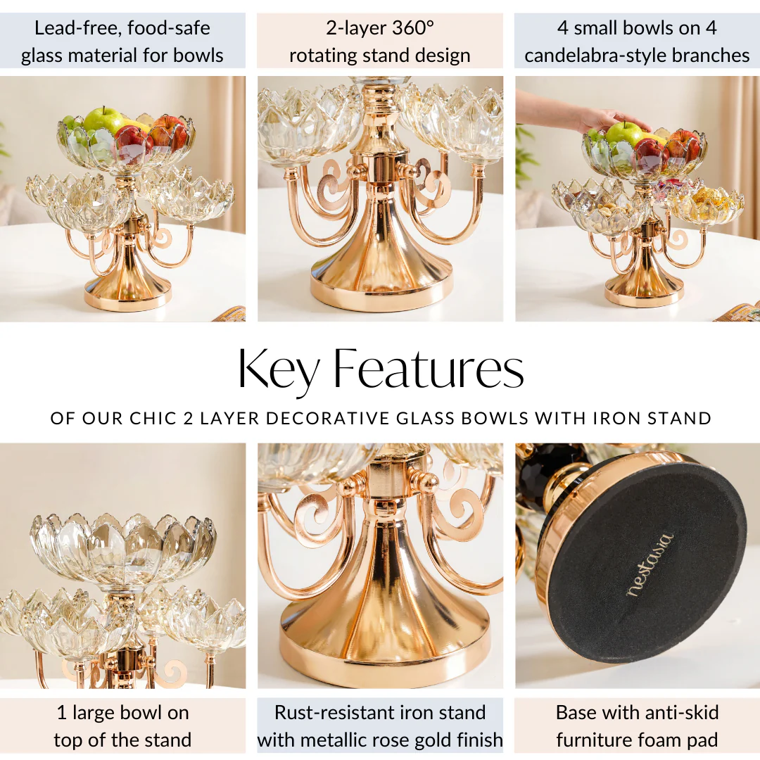 Chic Rotating Set of 5 Decorative Glass Bowls With Stand - Image 5